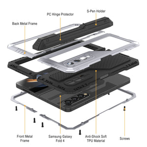 Galaxy Z Fold4 Metal Case, Heavy Duty Military Grade Armor Cover Full Body Hard [White]