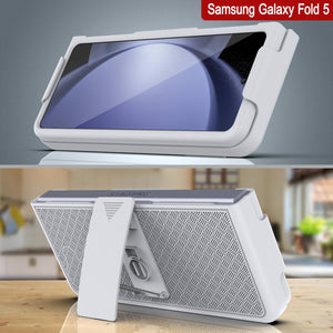 Galaxy Z Fold5 Case With Tempered Glass Screen Protector, Holster Belt Clip & Built-In Kickstand [White]