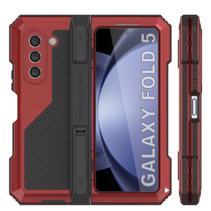 Galaxy Z Fold5 Metal Case, Heavy Duty Military Grade Armor Cover Full Body Hard [Red]