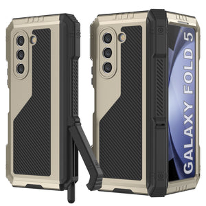 Galaxy Z Fold5 Metal Case, Heavy Duty Military Grade Armor Cover Full Body Hard [Gold]