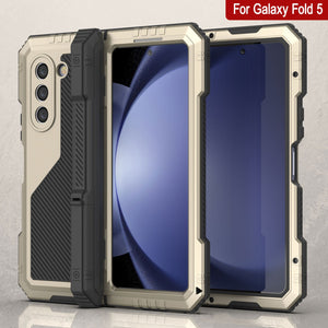 Galaxy Z Fold5 Metal Case, Heavy Duty Military Grade Armor Cover Full Body Hard [Gold]