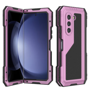 Galaxy Z Fold5 Metal Case, Heavy Duty Military Grade Armor Cover Full Body Hard [Pink]