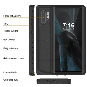 Galaxy Note 10+ Plus Waterproof Case, Punkcase Studstar Black Thin Armor Cover