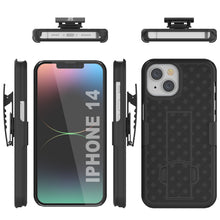 Load image into Gallery viewer, iPhone 15 Case With Tempered Glass Screen Protector, Holster Belt Clip &amp; Built-In Kickstand [Black]
