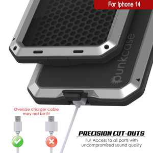 iPhone 14 Metal Case, Heavy Duty Military Grade Armor Cover [shock proof] Full Body Hard [Silver]