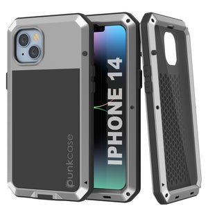 iPhone 14 Metal Case, Heavy Duty Military Grade Armor Cover [shock proof] Full Body Hard [Silver]