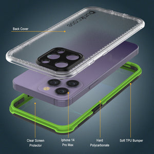 Punkcase iPhone 14 Pro Max Waterproof Case [Aqua Series] Armor Cover [Clear Black] [Clear Back]