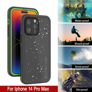 Punkcase iPhone 14 Pro Max Waterproof Case [Aqua Series] Armor Cover [Black-Green]