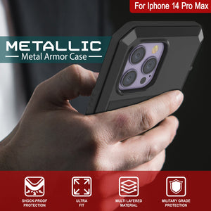 iPhone 14 Pro Max Metal Case, Heavy Duty Military Grade Armor Cover [shock proof] Full Body Hard [Black]