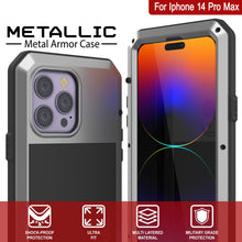 Load image into Gallery viewer, iPhone 14 Pro Max Metal Case, Heavy Duty Military Grade Armor Cover [shock proof] Full Body Hard [Silver]
