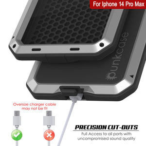 iPhone 14 Pro Max Metal Case, Heavy Duty Military Grade Armor Cover [shock proof] Full Body Hard [Silver]