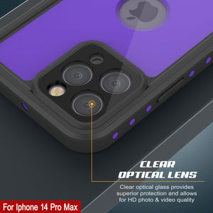 iPhone 14 Pro Max Waterproof IP68 Case, Punkcase [Purple] [StudStar Series] [Slim Fit] [Dirtproof]