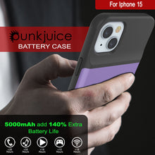 Load image into Gallery viewer, iPhone 15 Battery Case, PunkJuice 5000mAH Fast Charging Power Bank W/ Screen Protector | [Purple]
