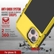 Load image into Gallery viewer, iPhone 15 Metal Case, Heavy Duty Military Grade Armor Cover [shock proof] Full Body Hard [Yellow]
