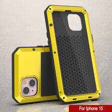 Load image into Gallery viewer, iPhone 15 Metal Case, Heavy Duty Military Grade Armor Cover [shock proof] Full Body Hard [Yellow]
