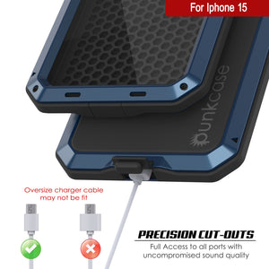 iPhone 15 Metal Case, Heavy Duty Military Grade Armor Cover [shock proof] Full Body Hard [Blue]