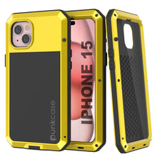 Load image into Gallery viewer, iPhone 15 Metal Case, Heavy Duty Military Grade Armor Cover [shock proof] Full Body Hard [Yellow]
