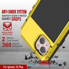 Load image into Gallery viewer, iPhone 15 Plus Metal Case, Heavy Duty Military Grade Armor Cover [shock proof] Full Body Hard [Yellow]
