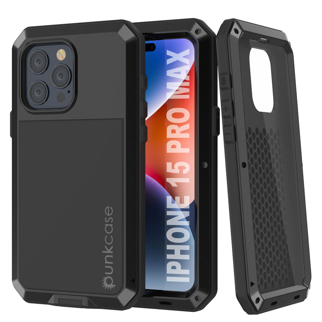 iPhone 15 Pro Max Metal Case, Heavy Duty Military Grade Armor Cover [shock proof] Full Body Hard [Black]