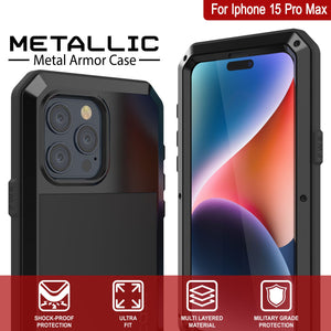 iPhone 15 Pro Max Metal Case, Heavy Duty Military Grade Armor Cover [shock proof] Full Body Hard [Black]