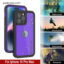 Load image into Gallery viewer, iPhone 15 Pro Max Waterproof IP68 Case, Punkcase [Purple] [StudStar Series] [Slim Fit] [Dirtproof]
