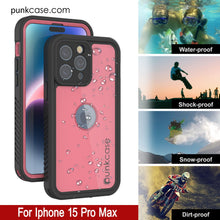 Load image into Gallery viewer, iPhone 15 Pro Max Waterproof IP68 Case, Punkcase [Pink] [StudStar Series] [Slim Fit] [Dirtproof]
