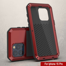 Load image into Gallery viewer, iPhone 15 Pro Metal Case, Heavy Duty Military Grade Armor Cover [shock proof] Full Body Hard [Red]
