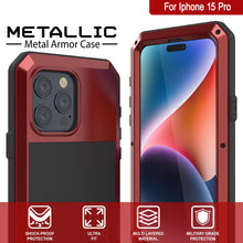 Load image into Gallery viewer, iPhone 15 Pro Metal Case, Heavy Duty Military Grade Armor Cover [shock proof] Full Body Hard [Red]
