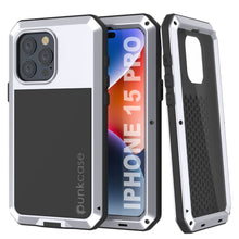 Load image into Gallery viewer, iPhone 15 Pro Metal Case, Heavy Duty Military Grade Armor Cover [shock proof] Full Body Hard [White]
