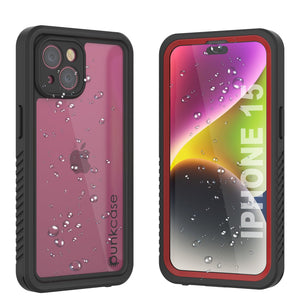 iPhone 15  Waterproof Case, Punkcase [Extreme Series] Armor Cover W/ Built In Screen Protector [Red]