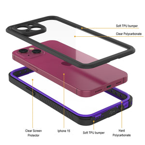 iPhone 15  Waterproof Case, Punkcase [Extreme Series] Armor Cover W/ Built In Screen Protector [Purple]