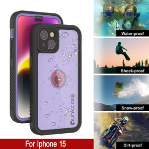 iPhone 15 Waterproof IP68 Case, Punkcase [Lilac] [StudStar Series] [Slim Fit] [Dirtproof]