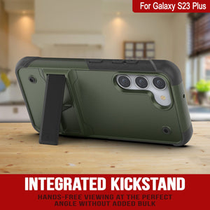 Punkcase Galaxy S23+ Plus Case [Reliance Series] Protective Hybrid Military Grade Cover W/Built-in Kickstand [Army-Green-Black]