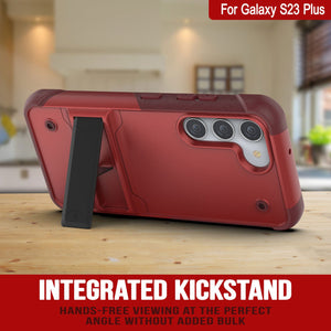 Punkcase Galaxy S23+ Plus Case [Reliance Series] Protective Hybrid Military Grade Cover W/Built-in Kickstand [Red-Rose]