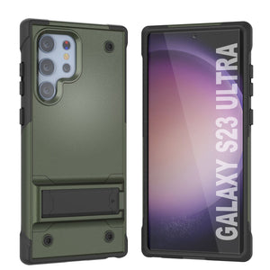 Punkcase Galaxy S23 Ultra Case [Reliance Series] Protective Hybrid Military Grade Cover W/Built-in Kickstand [Army-Green-Black]