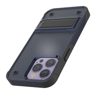 Punkcase iPhone 14 Pro Case [Reliance Series] Protective Hybrid Military Grade Cover W/Built-in Kickstand [Navy-Black]