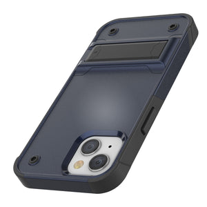 Punkcase iPhone 14 Case [Reliance Series] Protective Hybrid Military Grade Cover W/Built-in Kickstand [Navy-Black]