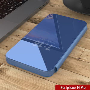 Punkcase iPhone 14 Pro Reflector Case Protective Flip Cover [Blue]