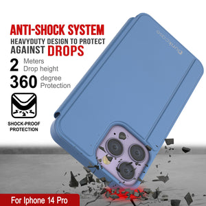 Punkcase iPhone 14 Pro Reflector Case Protective Flip Cover [Blue]