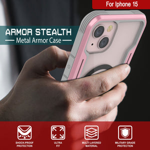 Punkcase iPhone 15 Armor Stealth MAG Defense Case Protective Military Grade Multilayer Cover [Rose-Gold]