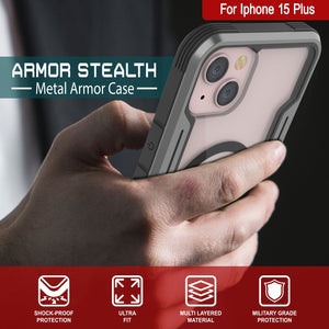 Punkcase iPhone 15 Plus Armor Stealth MAG Defense Case Protective Military Grade Multilayer Cover [Grey-Black]