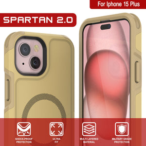 PunkCase iPhone 15 Plus Case, [Spartan 2.0 Series] Clear Rugged Heavy Duty Cover W/Built in Screen Protector [yellow]