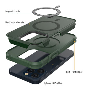 PunkCase iPhone 15 Pro Max Case, [Spartan 2.0 Series] Clear Rugged Heavy Duty Cover W/Built in Screen Protector [dark green]