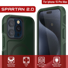 Load image into Gallery viewer, PunkCase iPhone 15 Pro Max Case, [Spartan 2.0 Series] Clear Rugged Heavy Duty Cover W/Built in Screen Protector [dark green]
