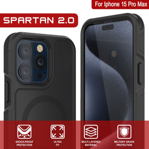 PunkCase iPhone 15 Pro Max Case, [Spartan 2.0 Series] Clear Rugged Heavy Duty Cover W/Built in Screen Protector [Black]