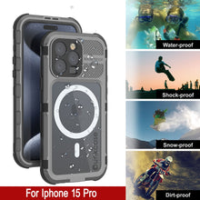 Load image into Gallery viewer, iPhone 15 Pro Metal Extreme 2.0 Series Aluminum Waterproof Case IP68 W/Buillt in Screen Protector [Silver]
