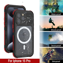 Load image into Gallery viewer, iPhone 15 Pro Metal Extreme 2.0 Series Aluminum Waterproof Case IP68 W/Buillt in Screen Protector [Black-Red]
