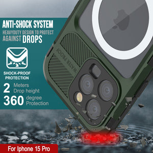 iPhone 15 Pro Metal Extreme 2.0 Series Aluminum Waterproof Case IP68 W/Buillt in Screen Protector [Dark-Green]
